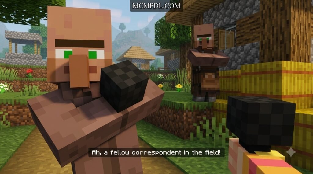 Villager News Addon for Minecraft PE/Bedrock. Discover 2,000+ voiced reactions, lip-sync villagers, gossip, special NPCs, and more
