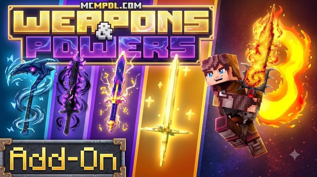 Weapons And Powers Addon for Minecraft PE/Bedrock